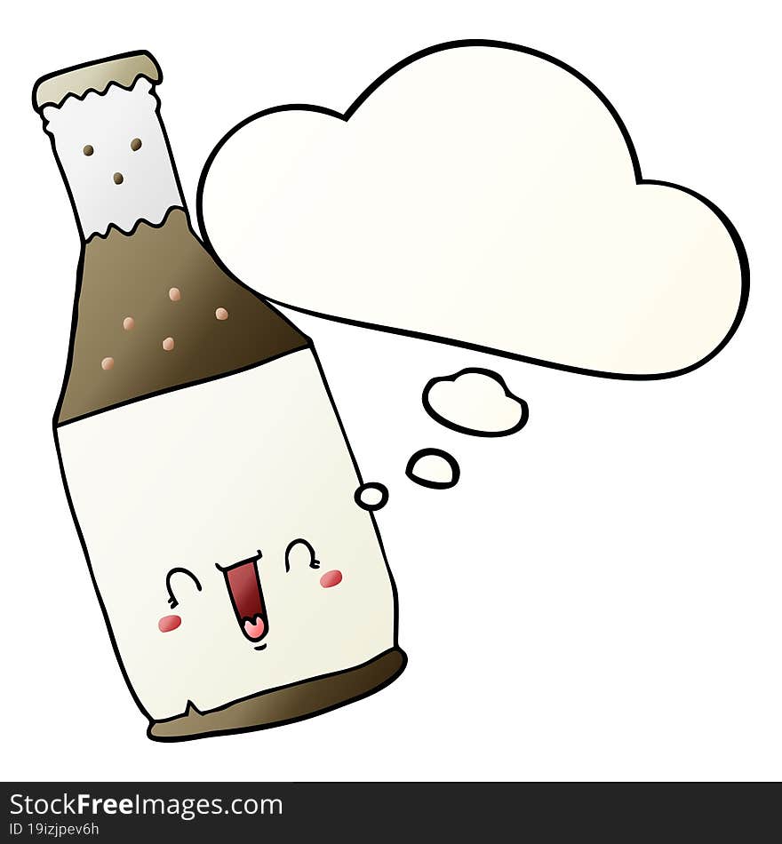 Cartoon Beer Bottle And Thought Bubble In Smooth Gradient Style