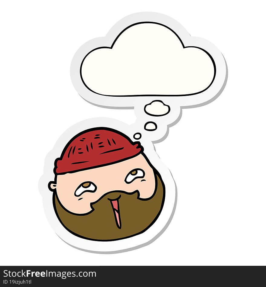 cartoon male face with beard with thought bubble as a printed sticker