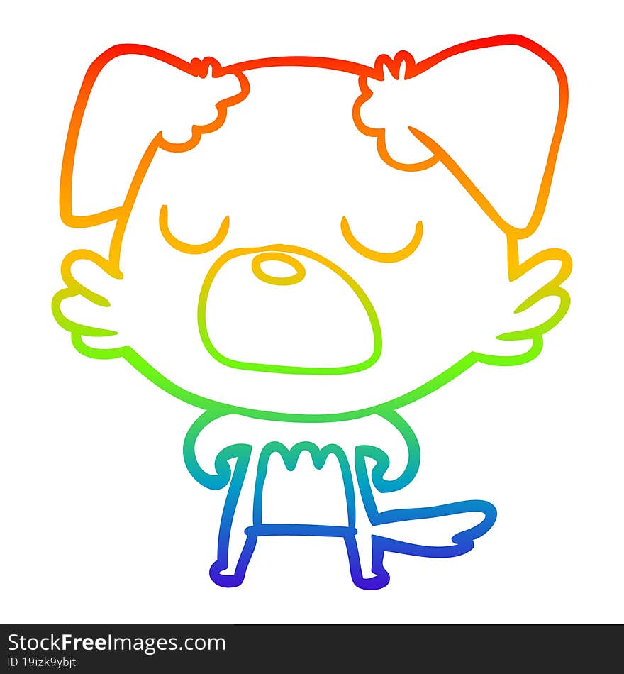 Rainbow Gradient Line Drawing Cartoon Dog