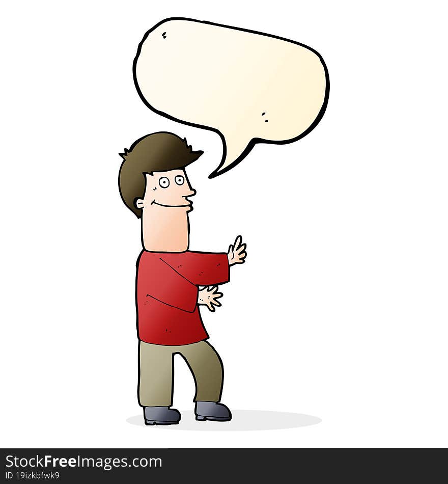 cartoon man gesturing with speech bubble