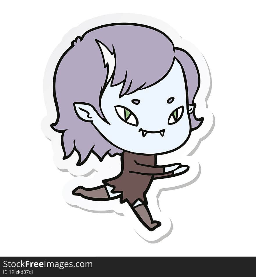 sticker of a cartoon friendly vampire girl running