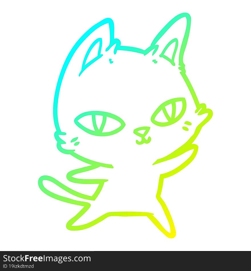 cold gradient line drawing cartoon cat staring