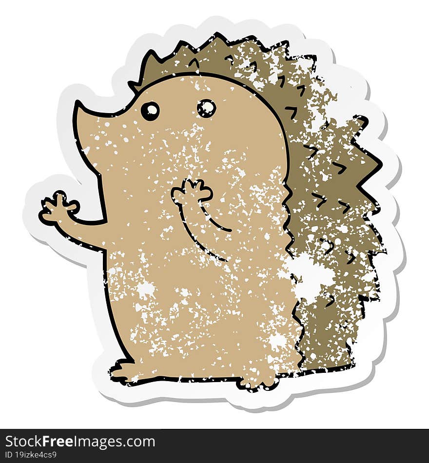 Distressed Sticker Of A Cartoon Hedgehog