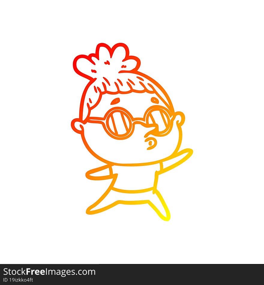 warm gradient line drawing cartoon woman wearing glasses