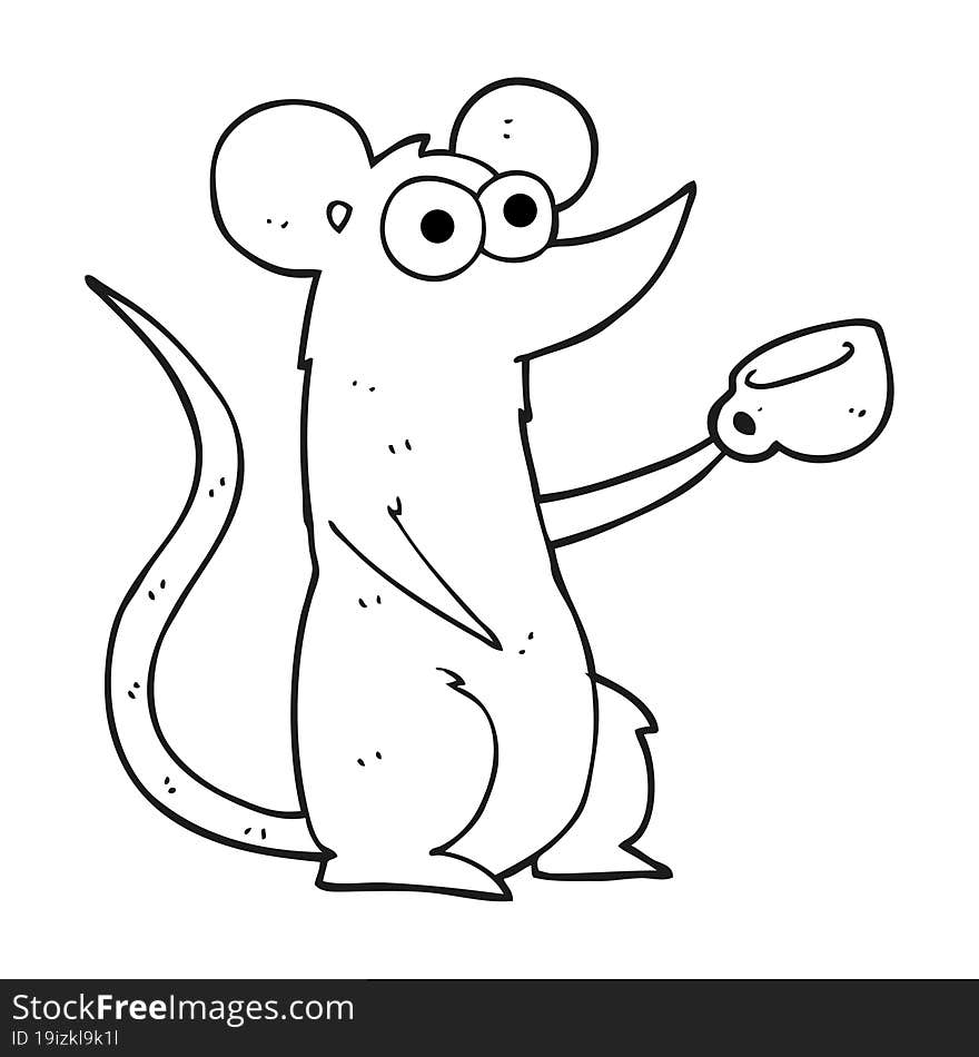 Black And White Cartoon Mouse With Coffee Cup