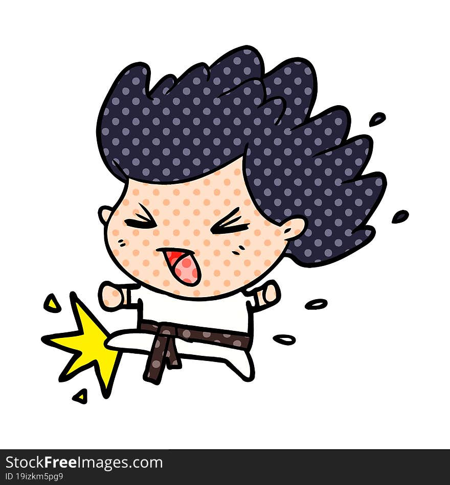 cute cartoon kicking karate champion. cute cartoon kicking karate champion