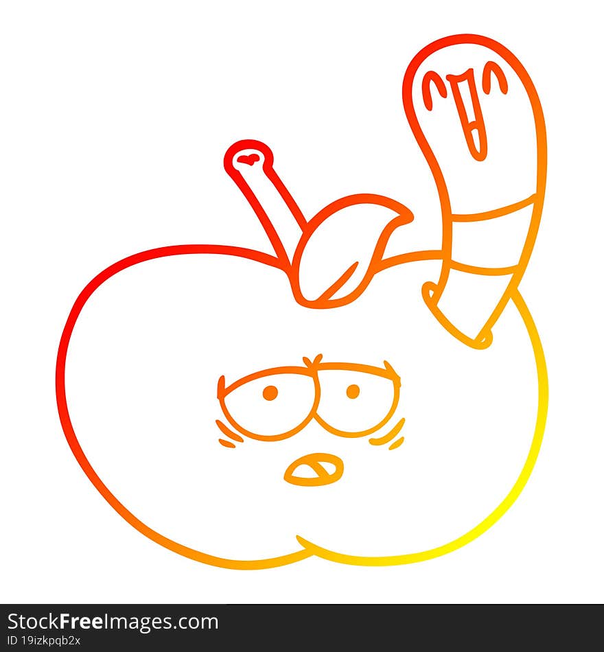 warm gradient line drawing of a cartoon worm in apple