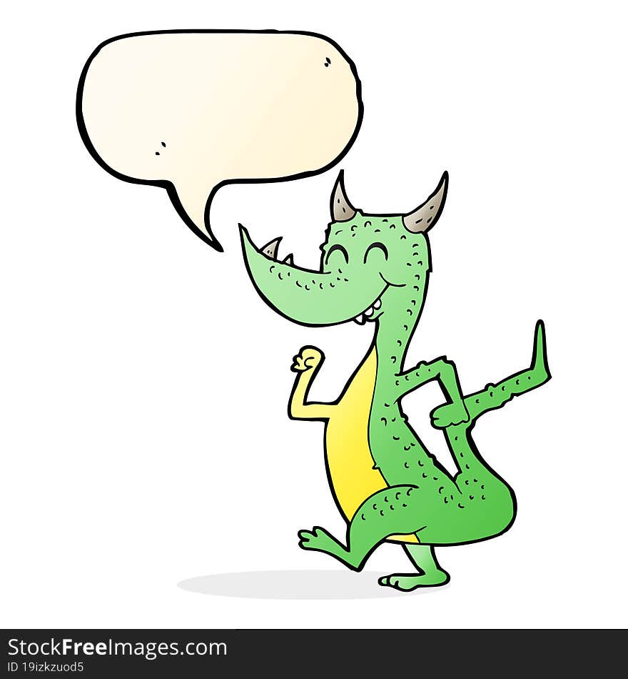 cartoon happy dragon with speech bubble