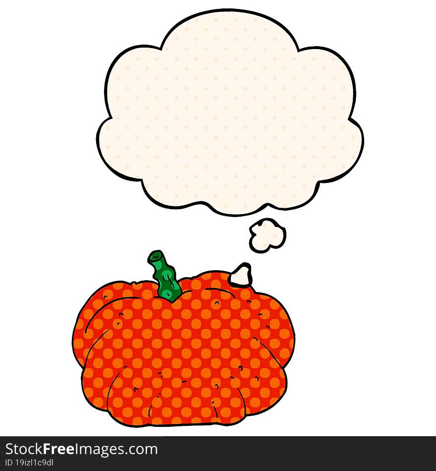 Cartoon Pumpkin And Thought Bubble In Comic Book Style