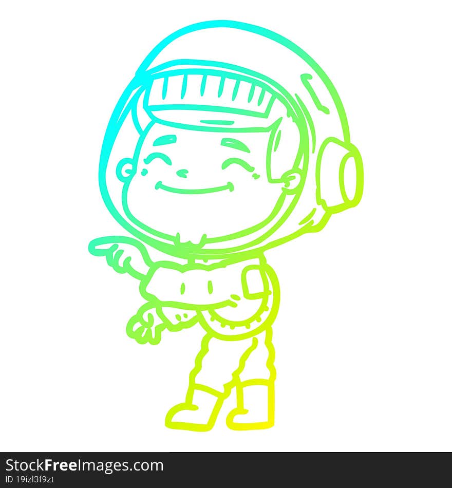 cold gradient line drawing of a happy cartoon astronaut