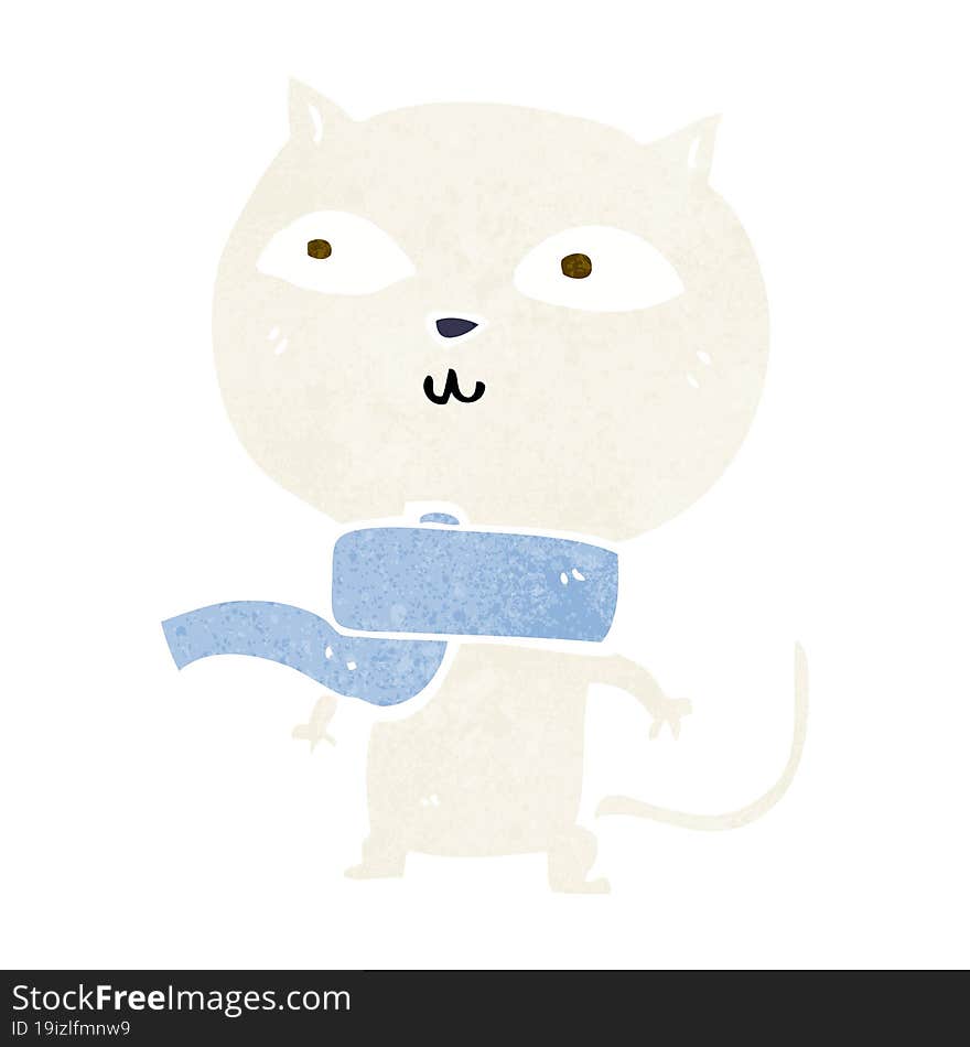 Cartoon Funny Cat Wearing Scarf