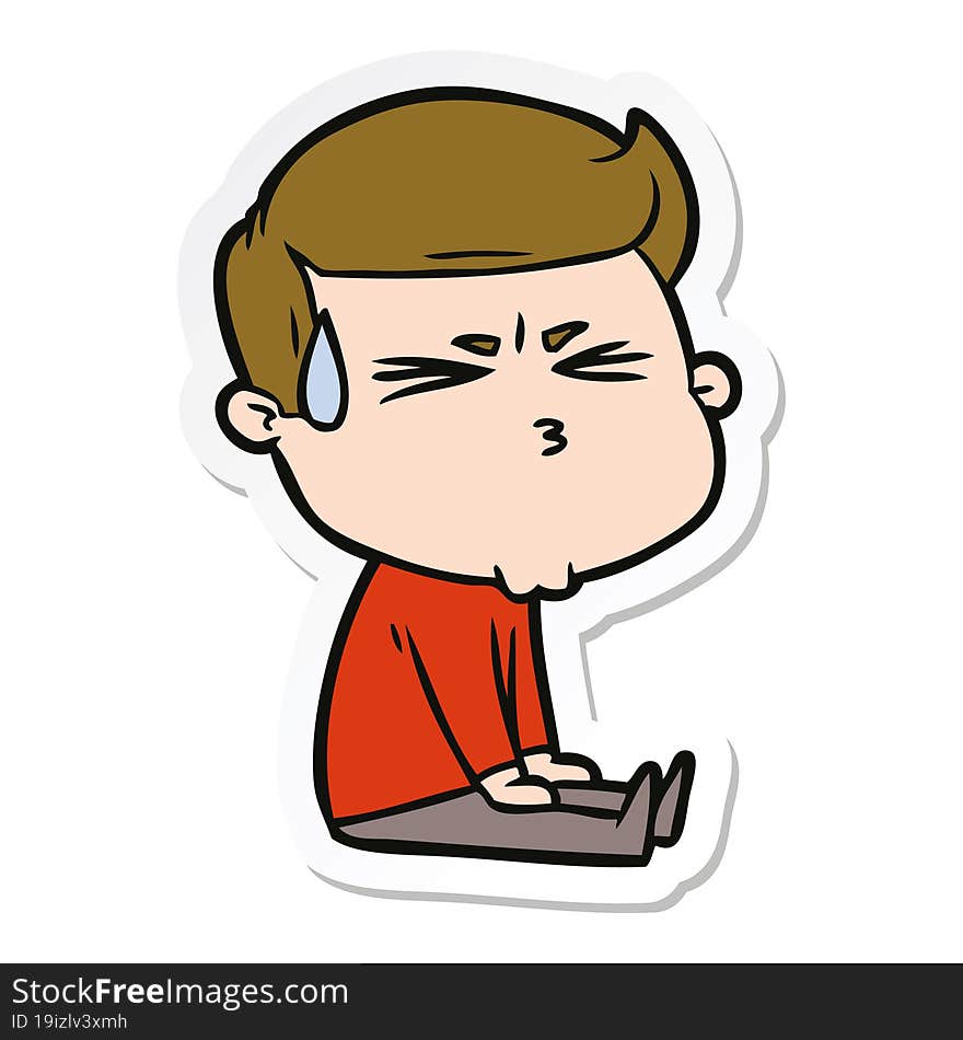 sticker of a cartoon man sweating