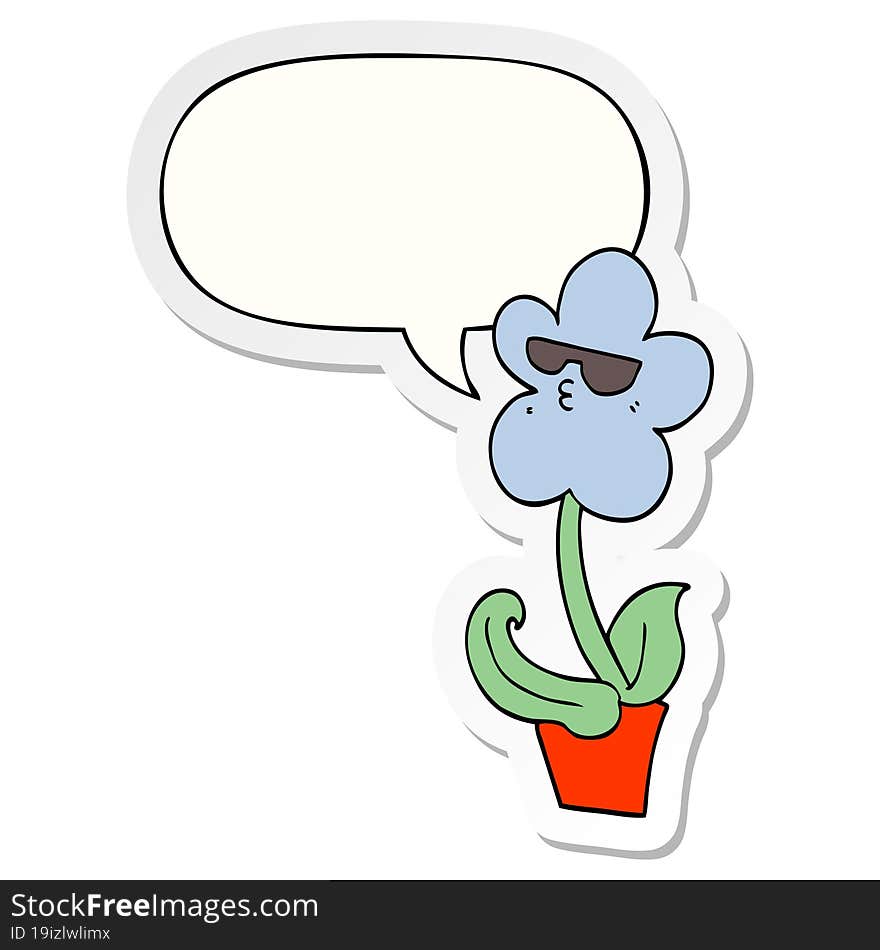 cool cartoon flower with speech bubble sticker