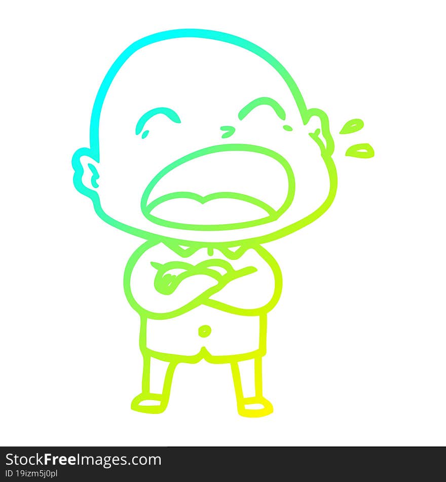 cold gradient line drawing cartoon shouting bald man