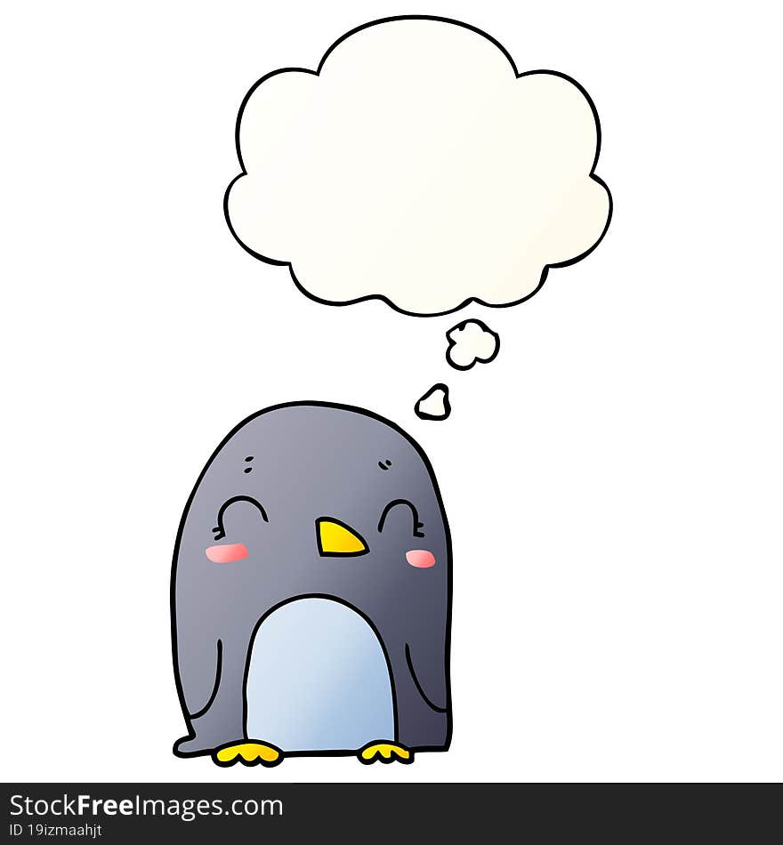 cartoon penguin and thought bubble in smooth gradient style