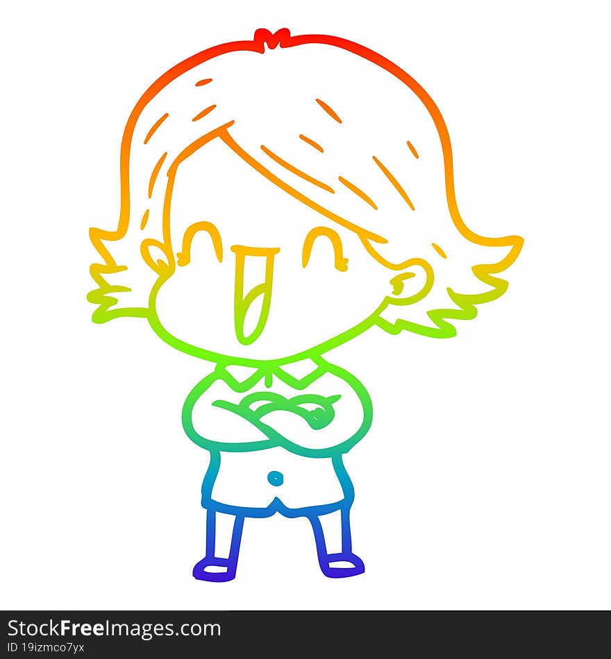 rainbow gradient line drawing of a cartoon laughing woman