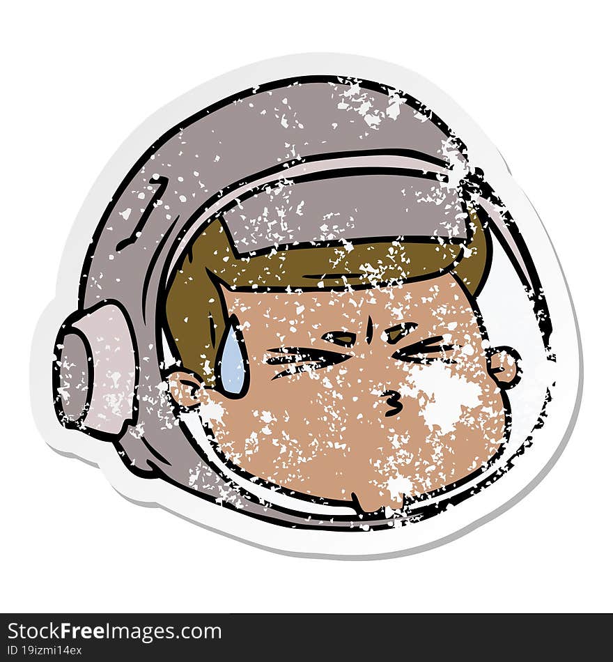 distressed sticker of a cartoon stressed astronaut face