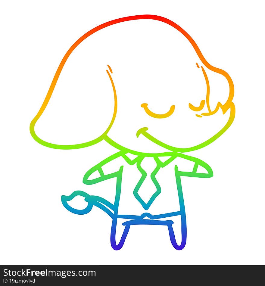 Rainbow Gradient Line Drawing Cartoon Smiling Elephant Manager