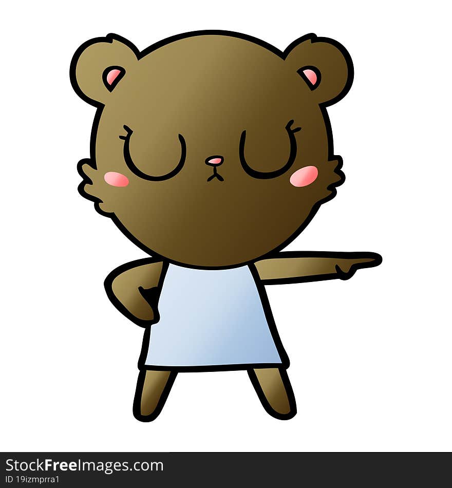 peaceful cartoon bear in dress pointing. peaceful cartoon bear in dress pointing