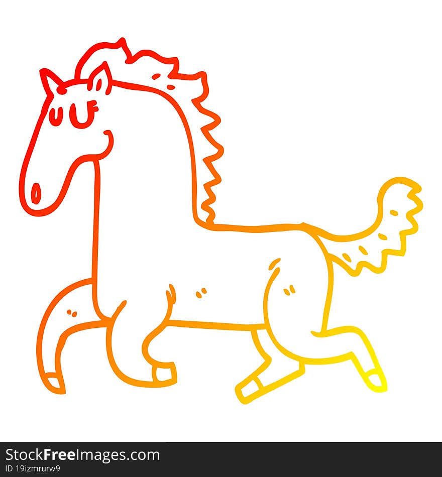 warm gradient line drawing cartoon running horse