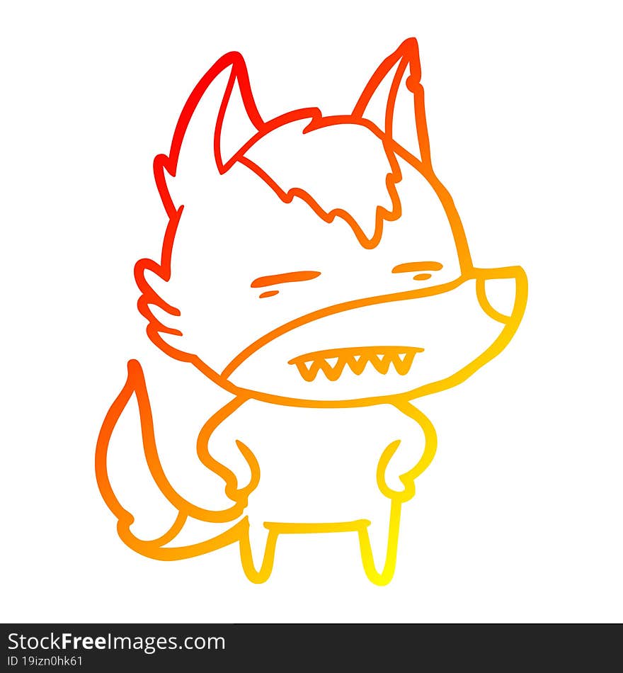 warm gradient line drawing cartoon wolf showing teeth