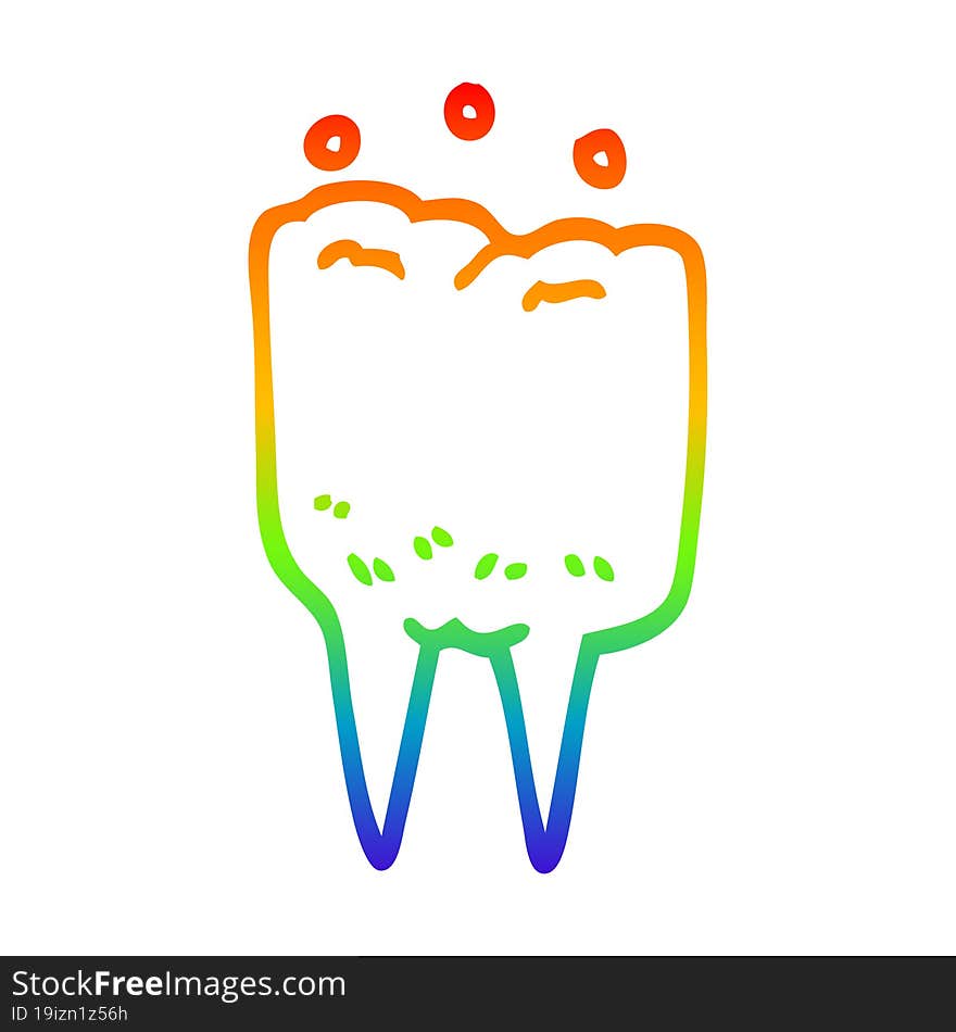 Rainbow Gradient Line Drawing Cartoon Tooth