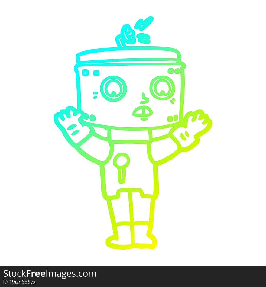 cold gradient line drawing of a cartoon robot