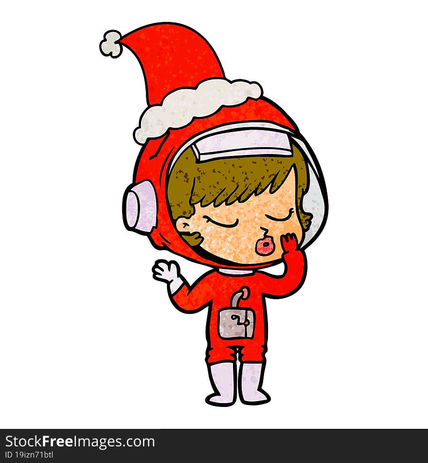 textured cartoon of a pretty astronaut girl wearing santa hat