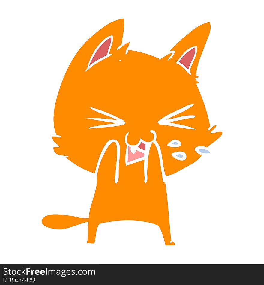 flat color style cartoon cat hissing