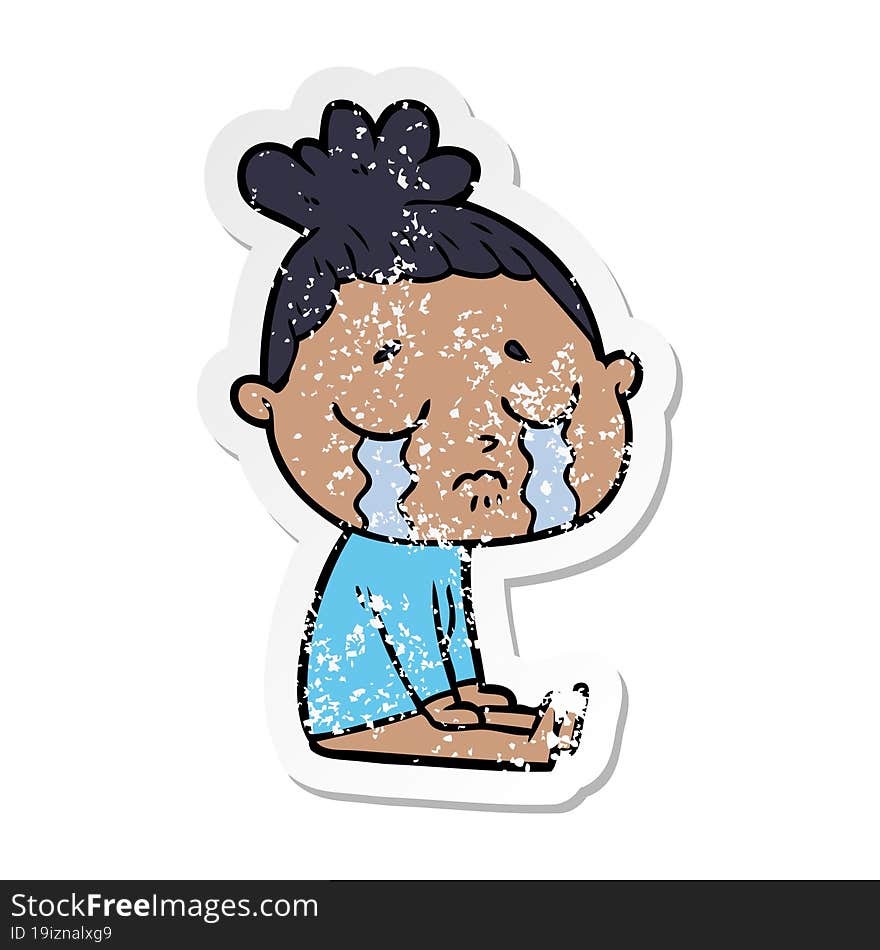 distressed sticker of a cartoon crying woman