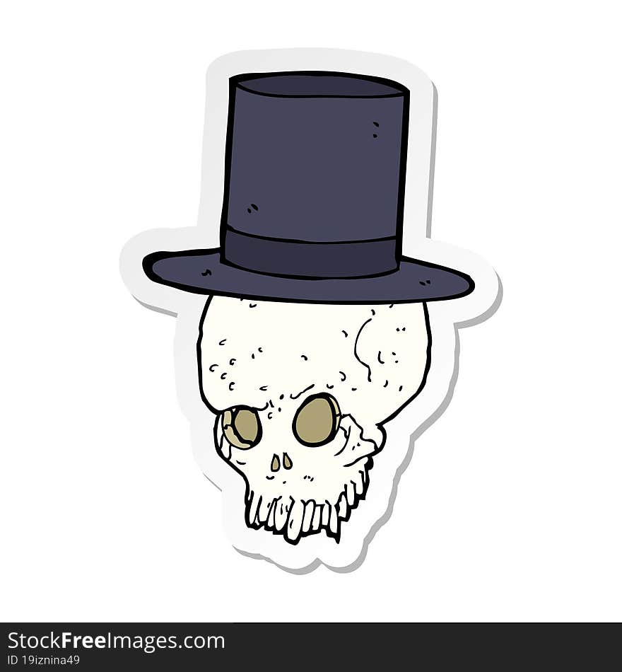 sticker of a cartoon skull in top hat