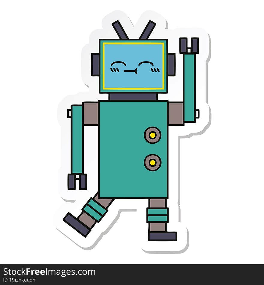 sticker of a cute cartoon happy robot