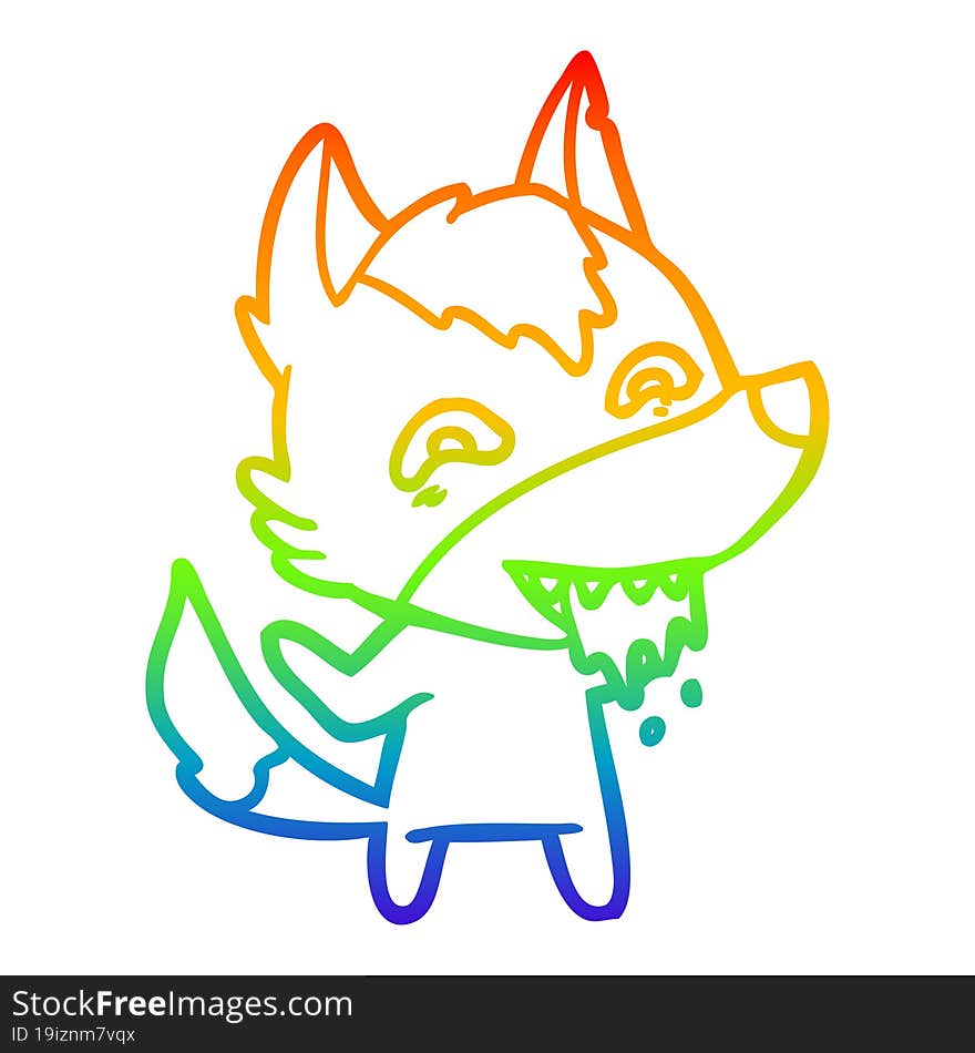 rainbow gradient line drawing of a cartoon hungry wolf