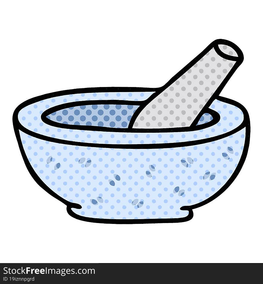 quirky comic book style cartoon pestle and mortar