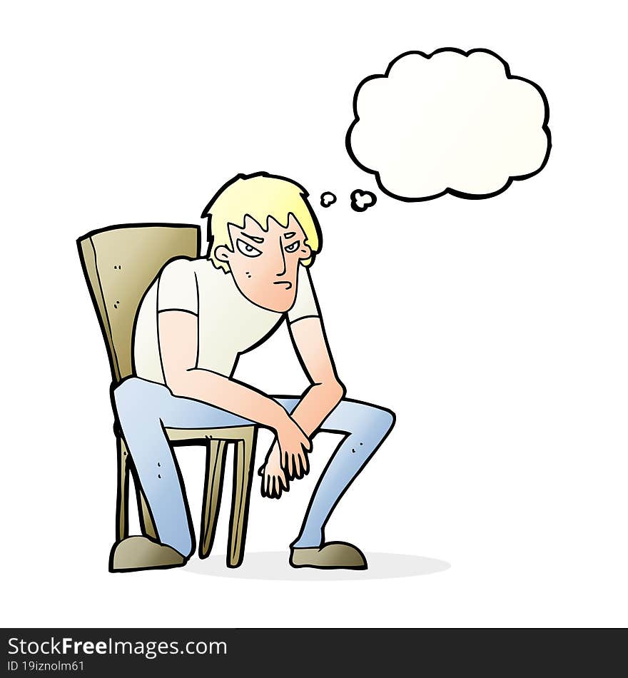 cartoon dejected man with thought bubble