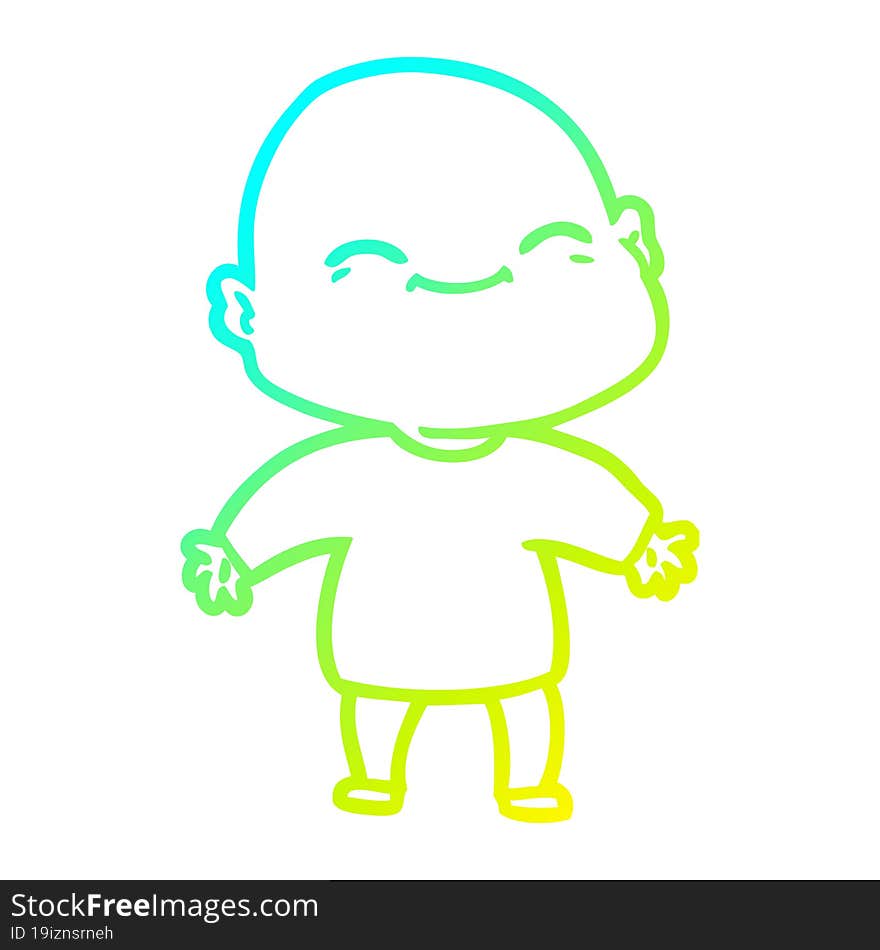 cold gradient line drawing happy cartoon bald man