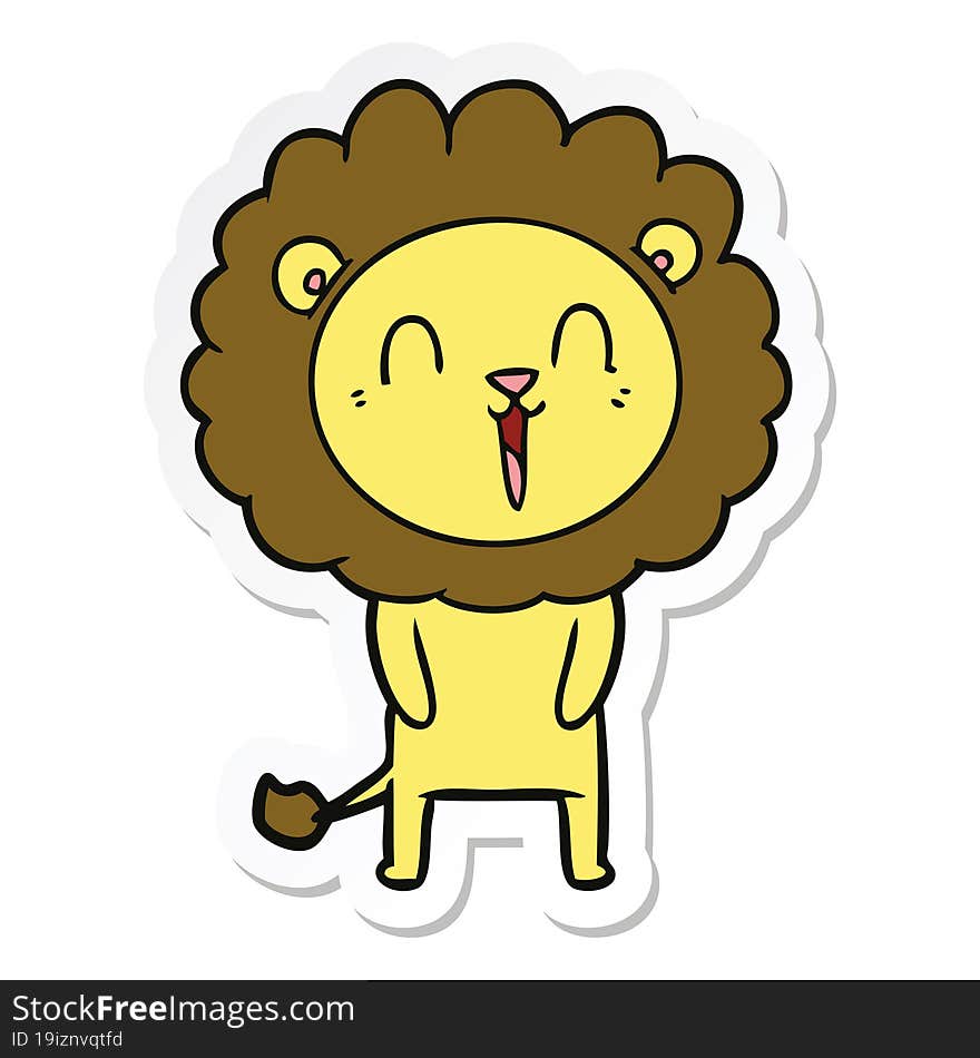 sticker of a laughing lion cartoon