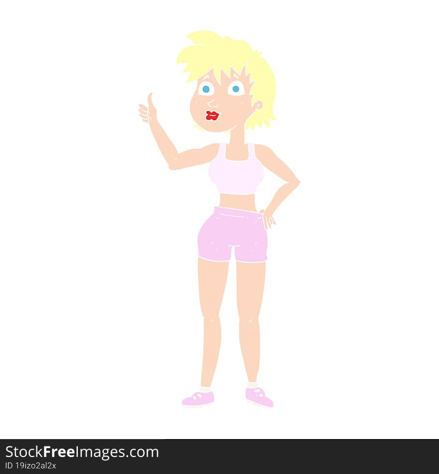 flat color illustration of happy gym woman. flat color illustration of happy gym woman