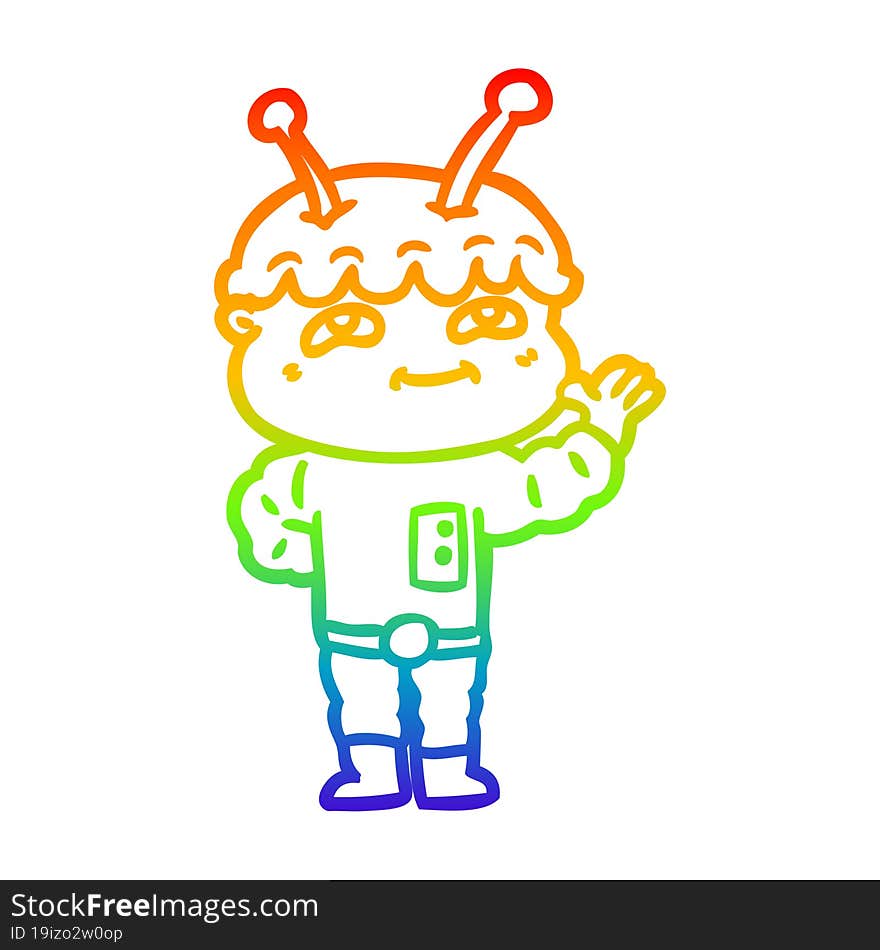 rainbow gradient line drawing friendly cartoon spaceman