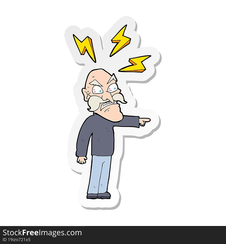 Sticker Of A Cartoon Angry Old Man