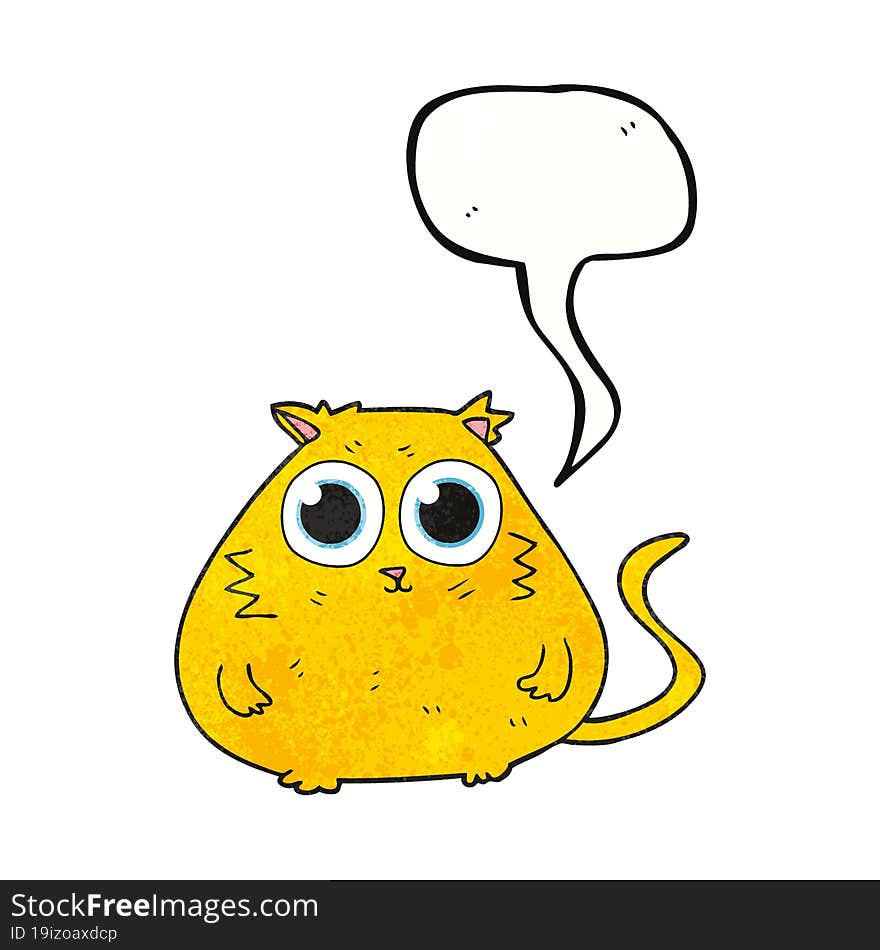 freehand speech bubble textured cartoon cat with big pretty eyes