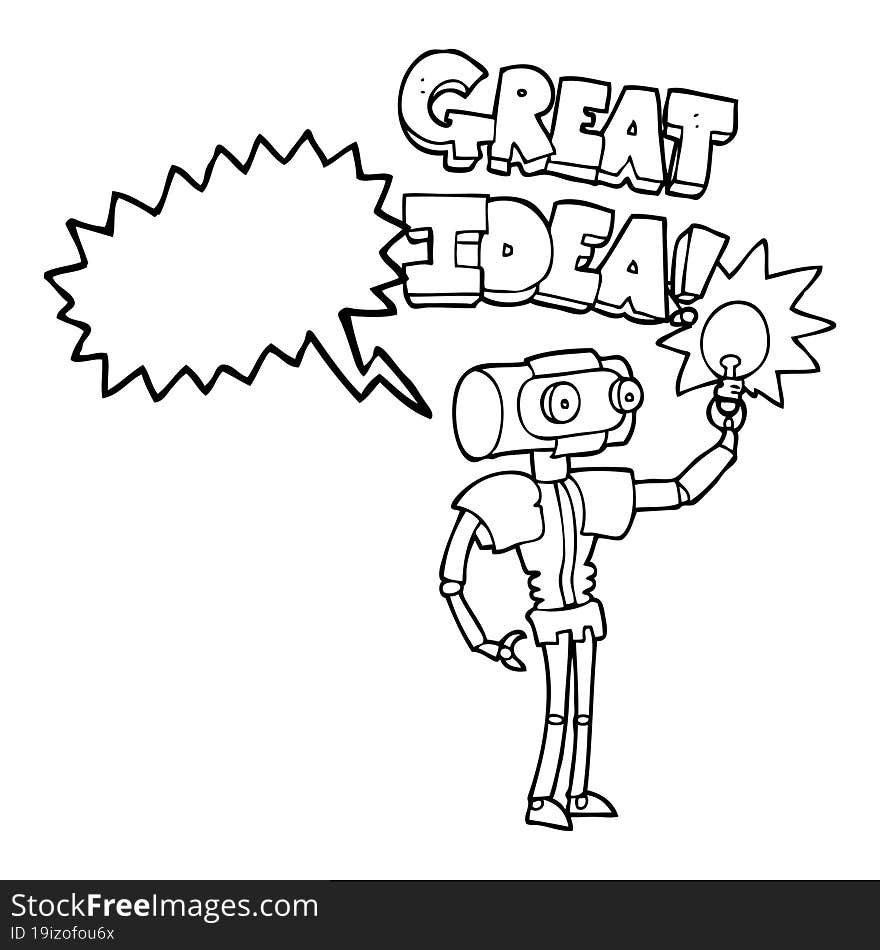 freehand drawn speech bubble cartoon robot with great idea