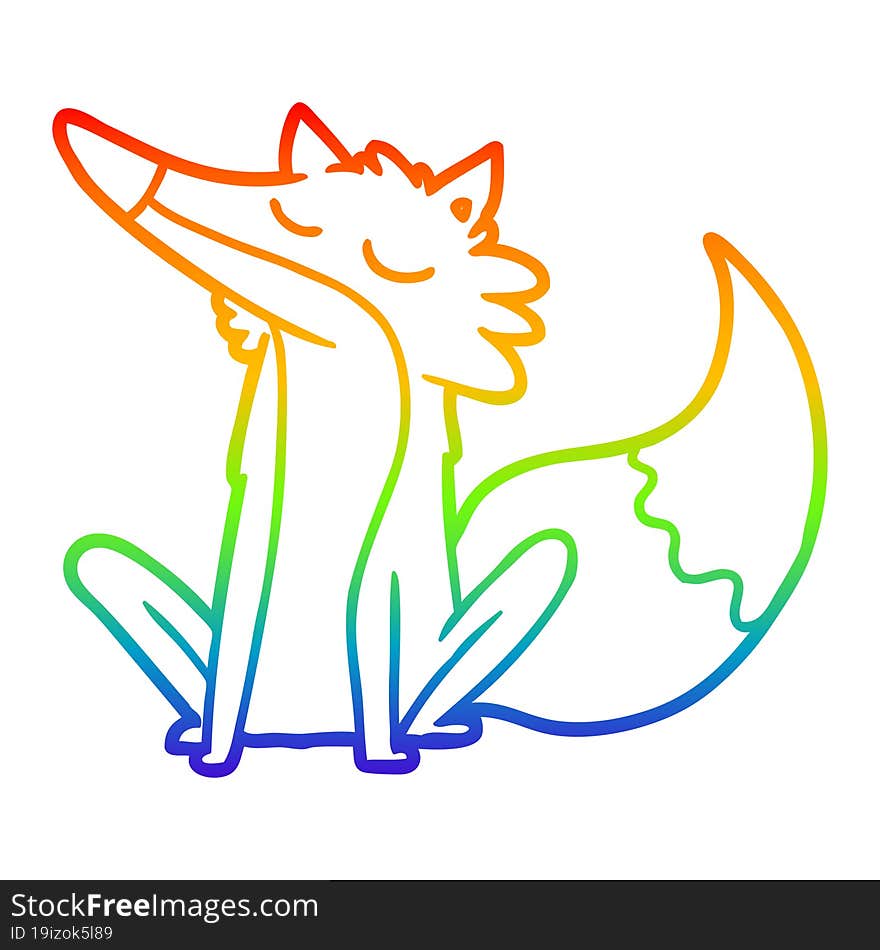 rainbow gradient line drawing cartoon wolf