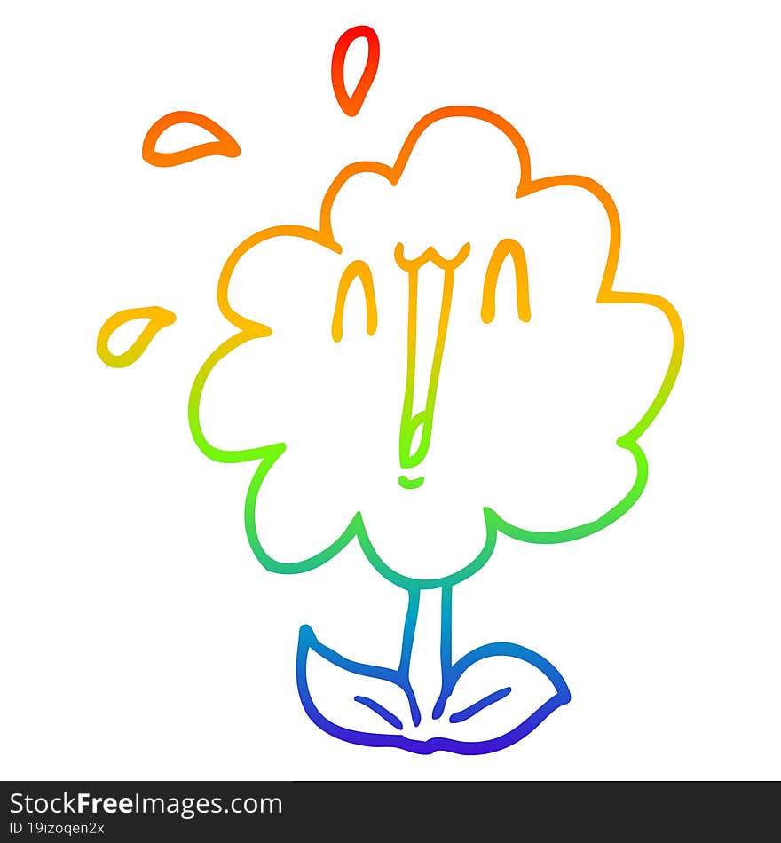 Rainbow Gradient Line Drawing Cartoon Flower