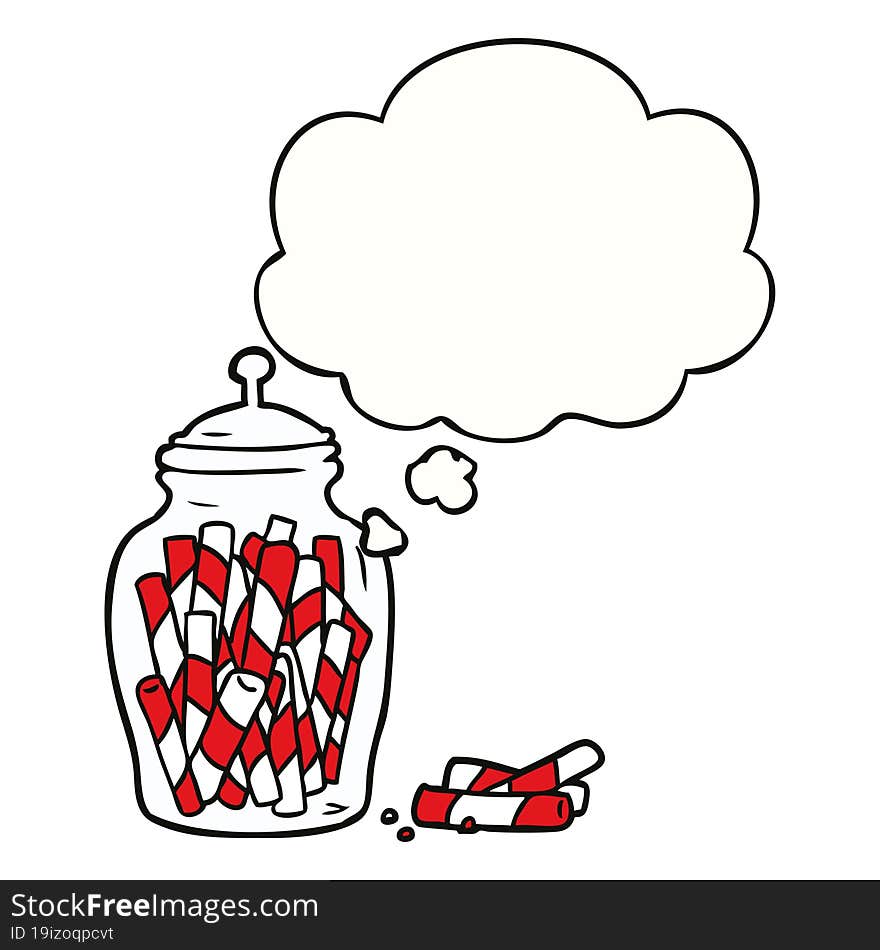 cartoon jar of candy with thought bubble. cartoon jar of candy with thought bubble