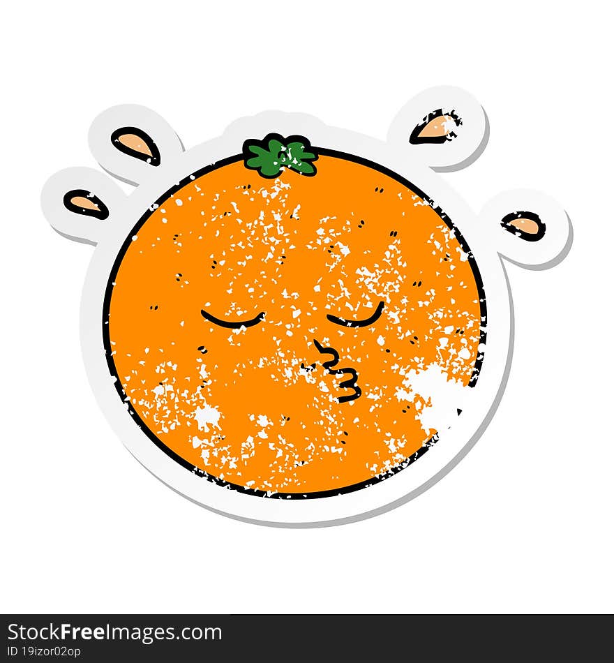 distressed sticker of a cartoon orange with face