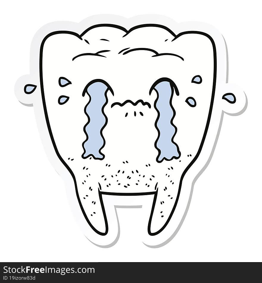 sticker of a cartoon tooth crying