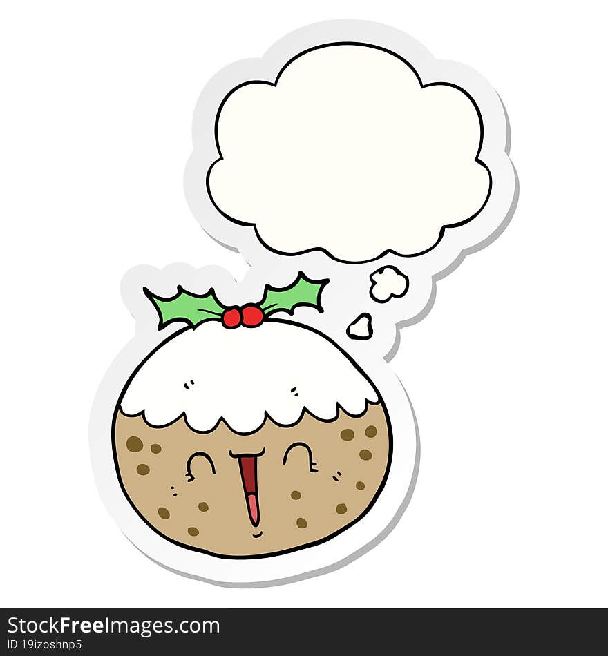 cute cartoon christmas pudding and thought bubble as a printed sticker