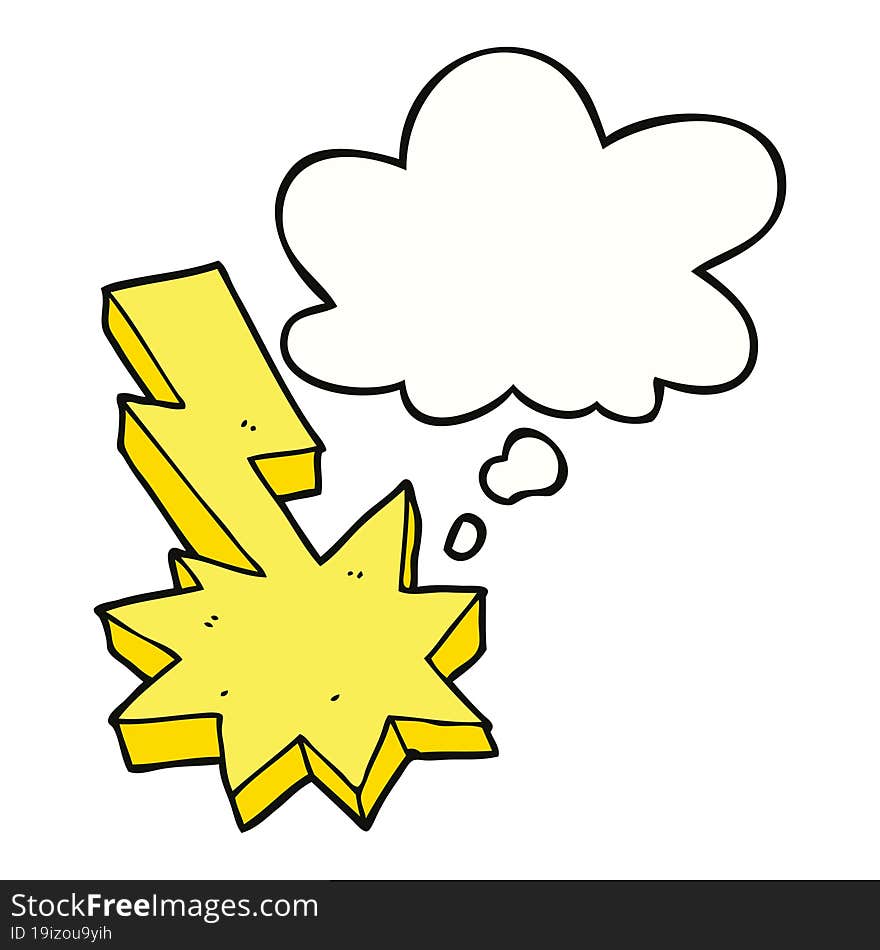 cartoon lightning strike and thought bubble