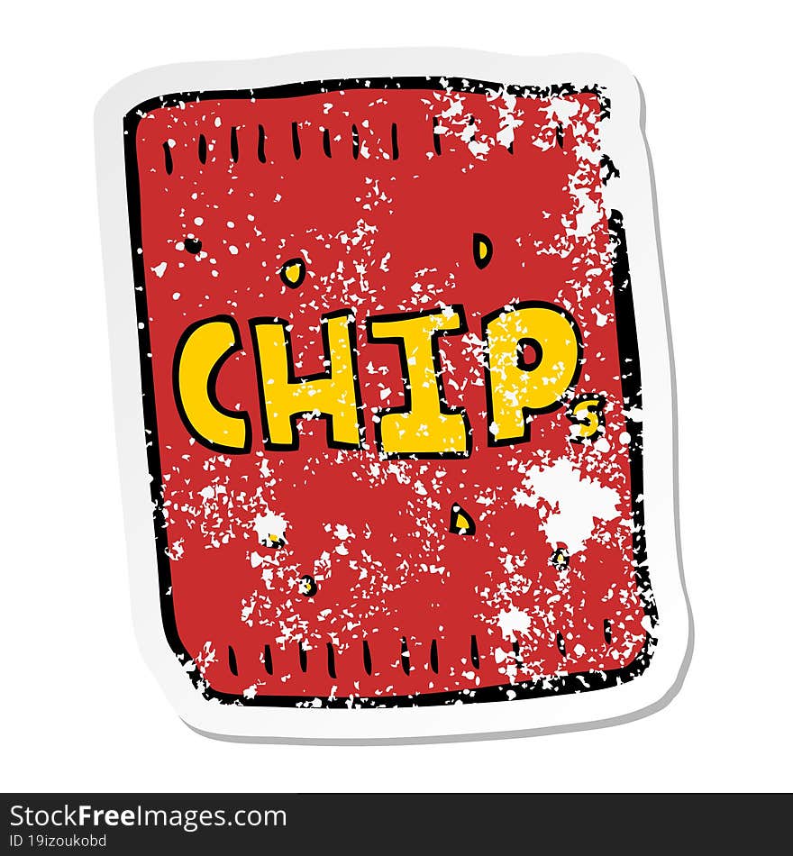 distressed sticker of a cartoon packet of chips